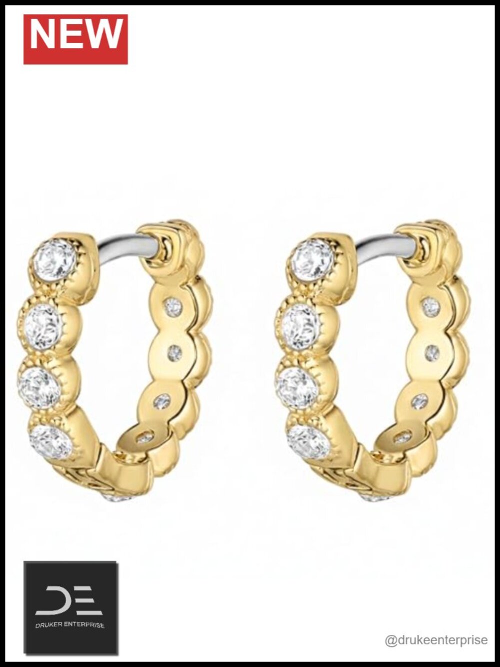 18k Gold Plated Cubic Zirconia Huggie Hoop Earrings, Hinge Closure